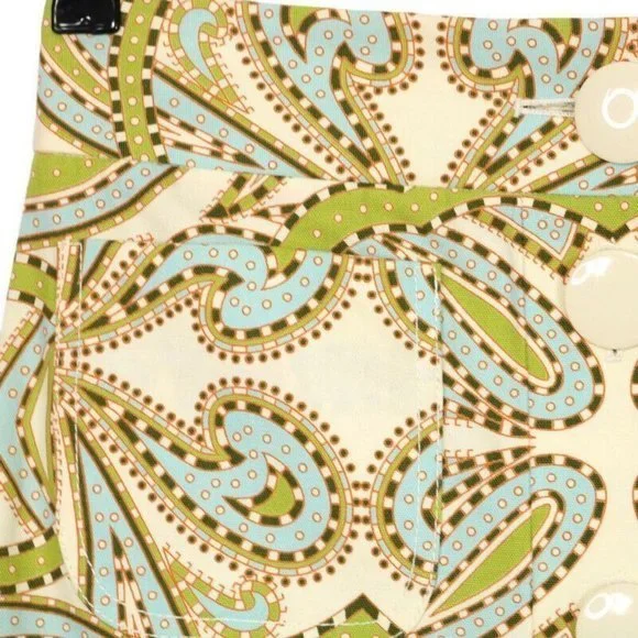 J. Crew Skirt Ivory Green Blue Paisley Pockets 2 - Picture 5 of 12